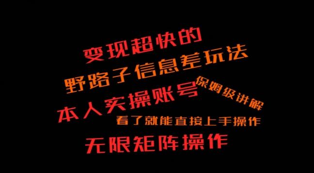 变现超快的野路子信息差玩法，本人实操账号保姆级讲解-菜菜网创