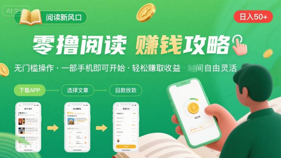 零撸阅读新风口，无门槛轻松挣，一部手机，日入 50-3张【揭秘】-菜菜网创