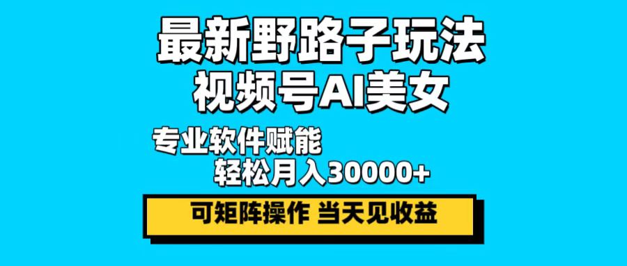 最新野路子玩法，视频号AI美女，当天见收益，轻松月入30000＋-菜菜网创
