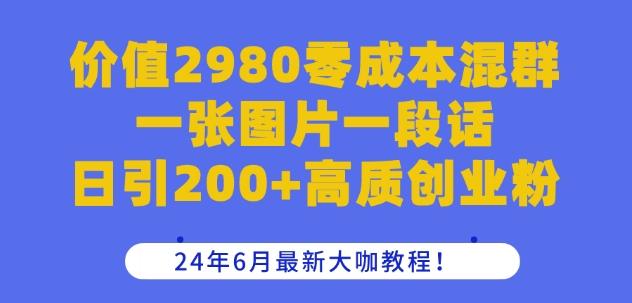 价值2980零成本混群一张图片一段话日引200+高质创业粉，24年6月最新大咖教程【揭秘】-菜菜网创