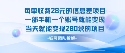 每单收费28米的项目单日能变现280左右 一部手机一个账号就能变现-菜菜网创
