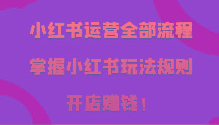 小红书运营全部流程，掌握小红书玩法规则，开店赚钱！-菜菜网创