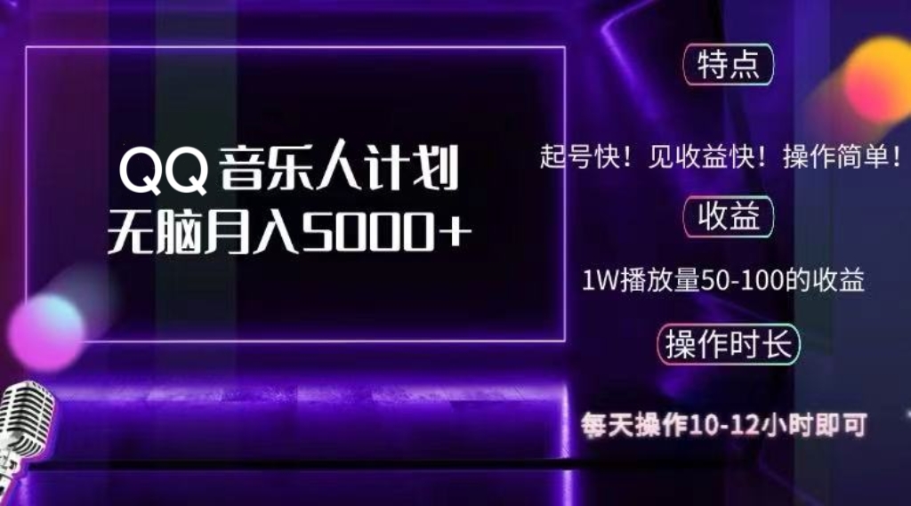 2024 QQ音乐人计划，纯无脑操作，轻松月入5000+，可批量放大操作-菜菜网创