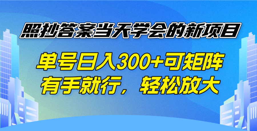 照抄答案当天学会的新项目，单号日入300 +可矩阵，有手就行，轻松放大-菜菜网创