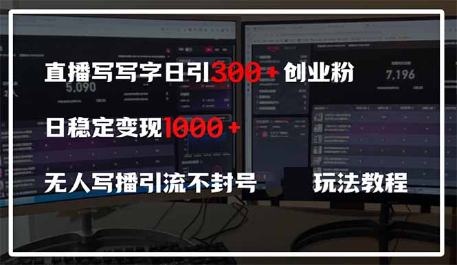 直播写写字日引300+创业粉，日稳定变现600+无人写播引流不封号，玩法教程-菜菜网创