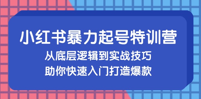 小红书暴力起号训练营，从底层逻辑到实战技巧，助你快速入门打造爆款-菜菜网创