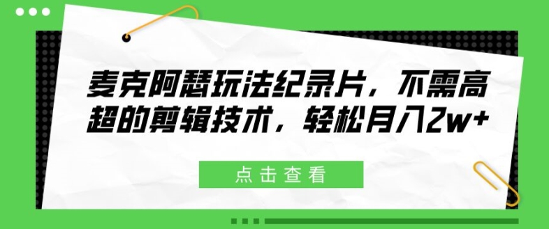 麦克阿瑟玩法纪录片，不需高超的剪辑技术，轻松月入2w+【揭秘】-菜菜网创