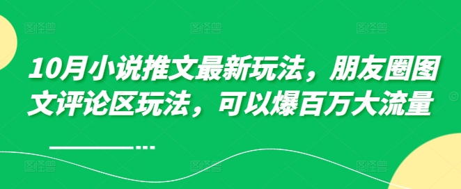 10月小说推文最新玩法，朋友圈图文评论区玩法，可以爆百万大流量 -菜菜网创