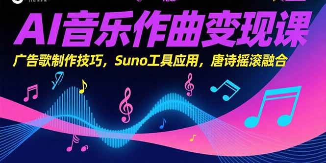 （15370期）AI音乐作曲变现课，广告歌制作技巧，Suno工具应用，唐诗摇滚融合-菜菜网创