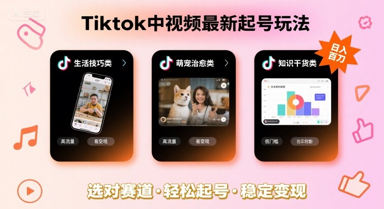 Tiktok中视频最新起号玩法，想要日入百刀，做好这几个赛道就可以了-菜菜网创