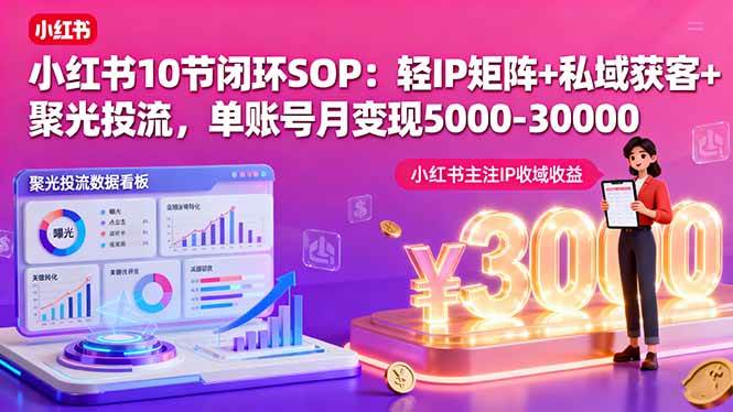 （16026期）小红书10节闭环SOP：轻IP矩阵+私域获客+聚光投流，单账号月变现5000-30000-菜菜网创