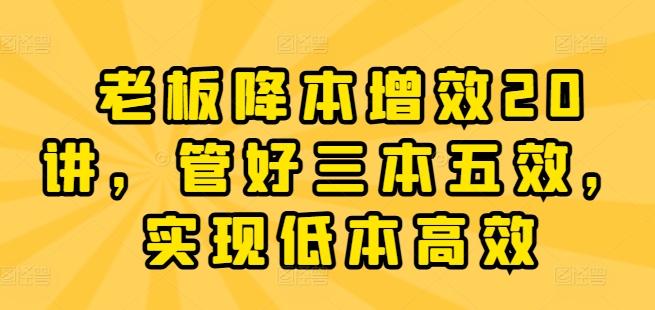 老板降本增效20讲，管好三本五效，实现低本高效-菜菜网创