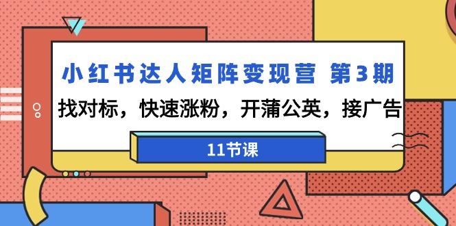 小红书达人矩阵变现营 第3期，找对标，快速涨粉，开蒲公英，接广告-11节课-菜菜网创