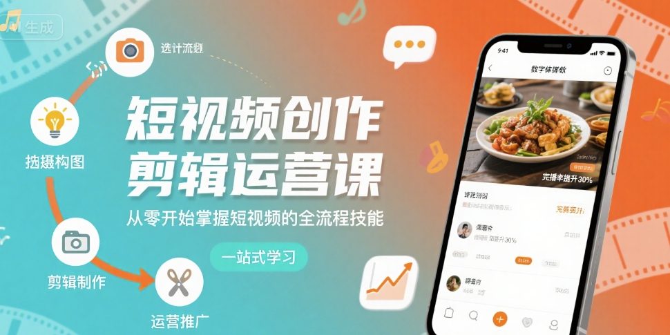 短视频创作剪辑运营课，从零开始掌握短视频的全流程技能-菜菜网创