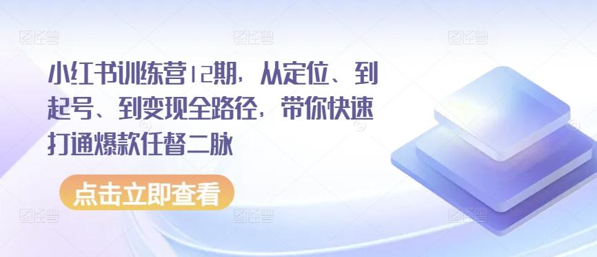 小红书训练营12期，从定位、到起号、到变现全路径，带你快速打通爆款任督二脉-菜菜网创