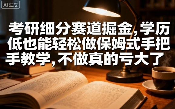 考研细分赛道掘金，日入1k+，学历低也能轻松做保姆式手把手教学，不做真的亏大了【揭秘】-菜菜网创
