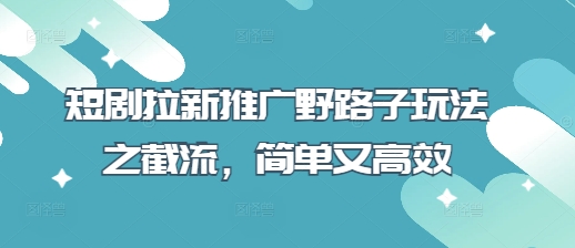 短剧拉新推广野路子玩法之截流，简单又高效-菜菜网创