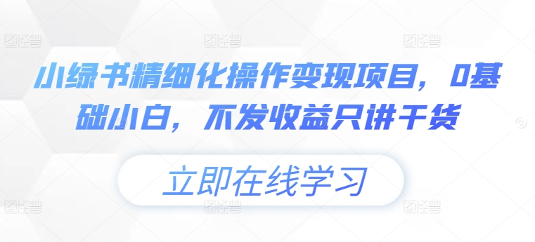 小绿书精细化操作变现项目，0基础小白，不发收益只讲干货-菜菜网创