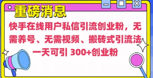 快手最新引流创业粉方法，无需养号、无需视频、搬砖式引流法【揭秘】-菜菜网创