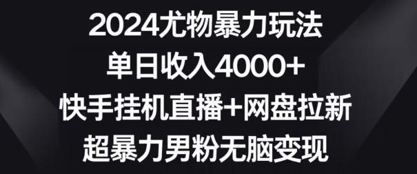 2024尤物暴力玩法，单日收入4000+，快手挂机直播+网盘拉新，超暴力男粉无脑变现【揭秘】-菜菜网创