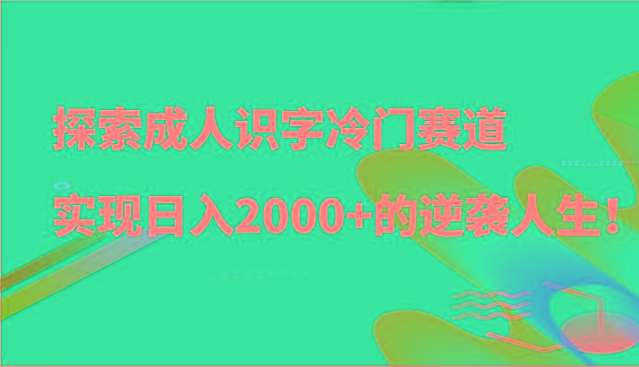 探索成人识字冷门赛道，实现日入2000+的逆袭人生！-菜菜网创