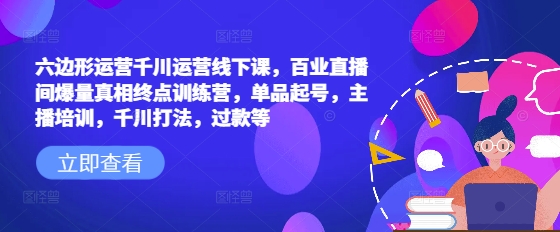 六边形运营千川运营线下课，百业直播间爆量真相终点训练营，单品起号，主播培训，千川打法，过款等-菜菜网创