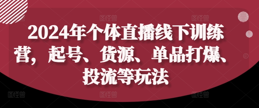 2024年个体直播训练营，起号、货源、单品打爆、投流等玩法-菜菜网创