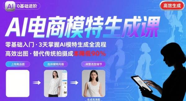AI模特进阶课程，0基础高效生成逼真电商模特图-菜菜网创