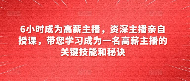 6小时成为高薪主播，资深主播亲自授课，带您学习成为一名高薪主播的关键技能和秘诀-菜菜网创
