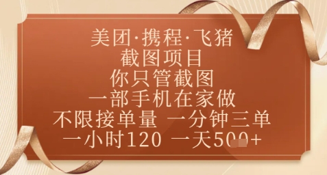 飞猪美团截图项目，你只管截图，一部手机在家做，正规平台无套路，一天5张+【揭秘】-菜菜网创