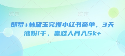 即梦+林黛玉完爆小红书商单，3天涨粉1千，靠怼人月入5k+-菜菜网创