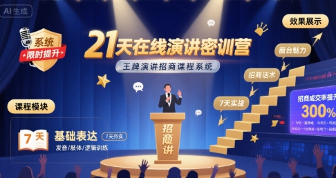 21天在线演讲密训营，王牌演讲招商课程系统-菜菜网创