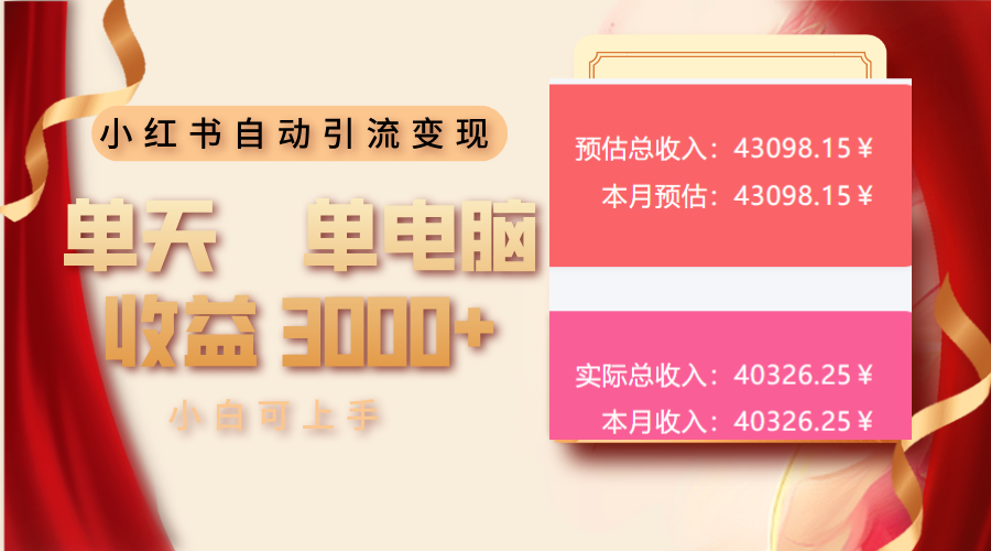 小红书自动引流变现 单天单电脑收益3000+  小白可上手-菜菜网创