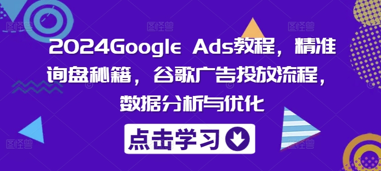 2024Google Ads教程，精准询盘秘籍，谷歌广告投放流程，数据分析与优化-菜菜网创