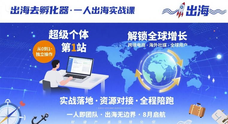 出海去孵化器，一人出海实战课，超级个体第1站，解锁全球增长-菜菜网创
