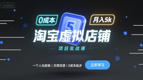 淘宝虚拟店铺项目实战课，一个人也能做，无需货源、0成本起步，月入5k-菜菜网创