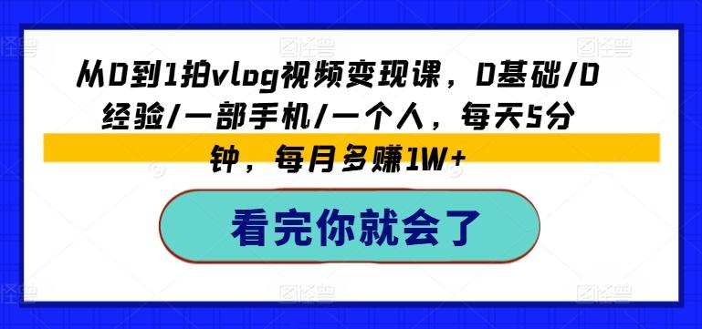 从0到1拍vlog视频变现课，0基础/0经验/一部手机/一个人，每天5分钟，每月多赚1W+-菜菜网创