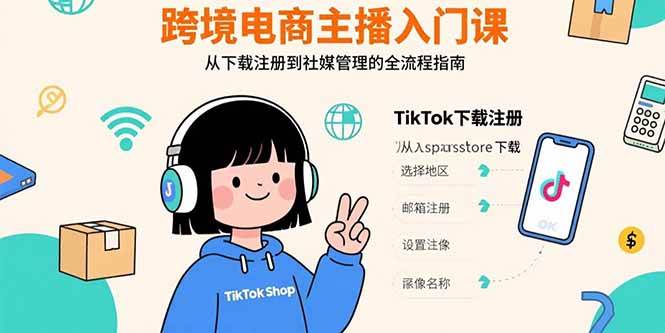 （15708期）跨境电商主播入门课，TikTok下载注册，支付工具配置，社媒账号管理全流程-菜菜网创