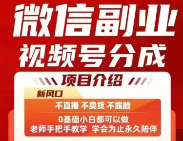 微信副业视频号分成，不直播 不卖货 不露脸，三五分钟即可完成一条作，每日收益几十、几张不等-菜菜网创