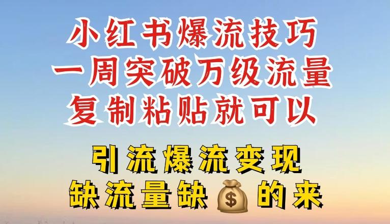 小红书爆流技巧，一周突破万级流量，复制粘贴就可以，引流爆流变现【揭秘】-菜菜网创