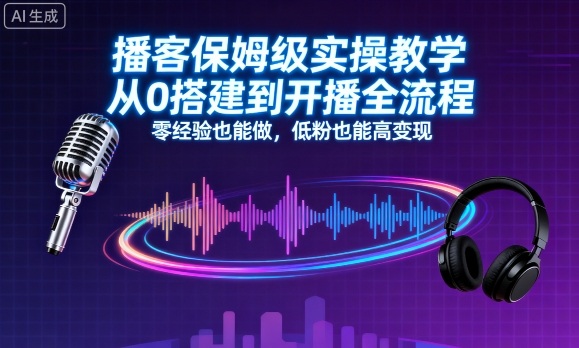 播客保姆级实操教学，从0搭建到开播全流程，零经验也能做，低粉也能高变现-菜菜网创