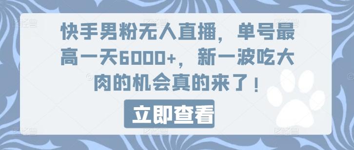 快手男粉无人直播，单号最高一天6000+，新一波吃大肉的机会真的来了-菜菜网创
