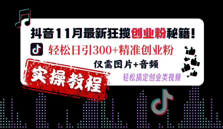 抖音11月最新狂揽创业粉秘籍，轻松日引300+精准创业粉，仅需图片+音频，轻松搞定创业类视频-菜菜网创