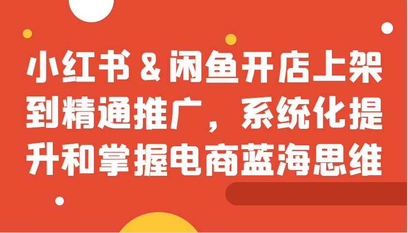 小红书&闲鱼开店上架到精通推广，系统化提升和掌握电商蓝海思维-菜菜网创
