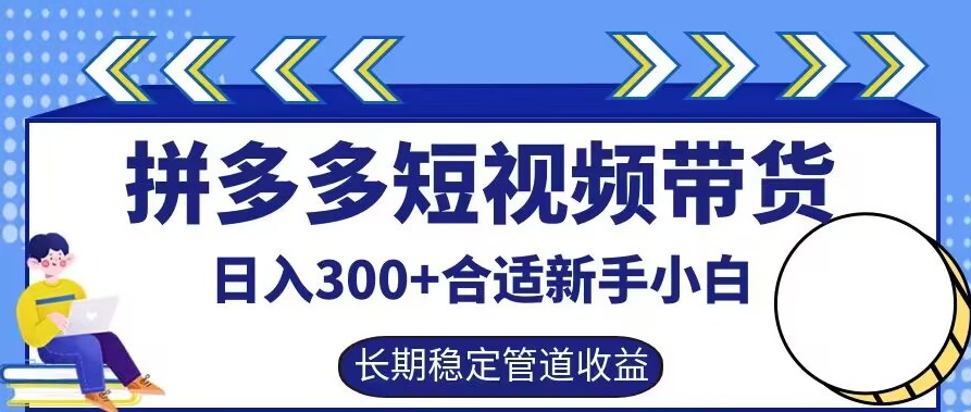 拼多多短视频带货日入300+有长期稳定被动收益，合适新手小白【揭秘】-菜菜网创