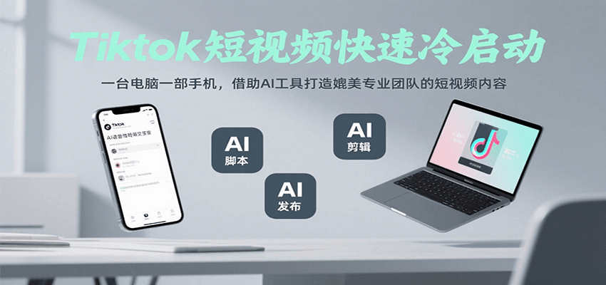 Tiktok短视频快速冷启动，一台电脑一部手机，借助AI工具打造媲美专业团队的短视频内容-菜菜网创