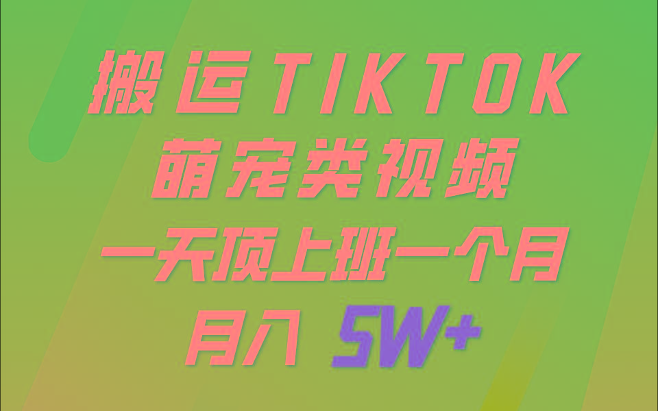 一键搬运TIKTOK萌宠类视频，一部手机即可操作，所有平台均可发布 轻松月入5W+-菜菜网创