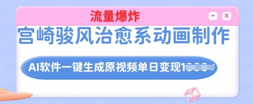宫崎骏风治愈系动画制作，AI软件一键生成原创视频流量爆炸，单日变现多张，详细实操流程-菜菜网创