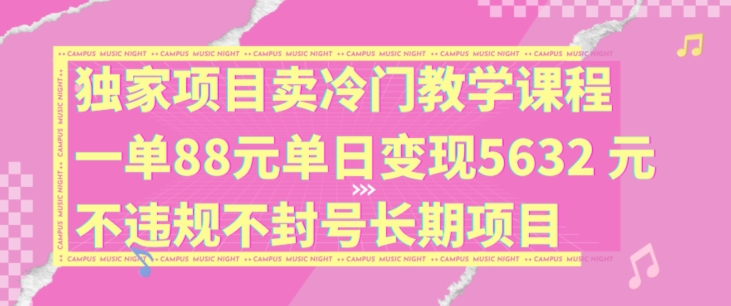 独家项目卖冷门教学课程一单88元单日变现5632元违规不封号长期项目【揭秘】-菜菜网创
