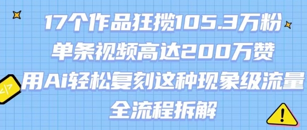 17个作品狂揽105.3W粉，单条视频高达200W赞，用Ai轻松复刻这种现象级流量!(全流程拆解)-菜菜网创